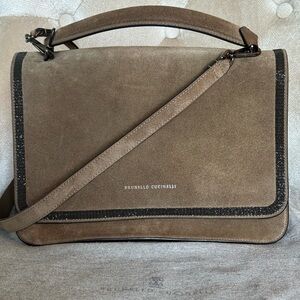 Brunello Cucinelli Brown Suede Shoulder Bag